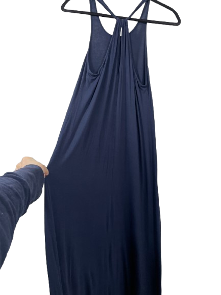George navy blue maxi dress showing racerback design and relaxed stretch fabric