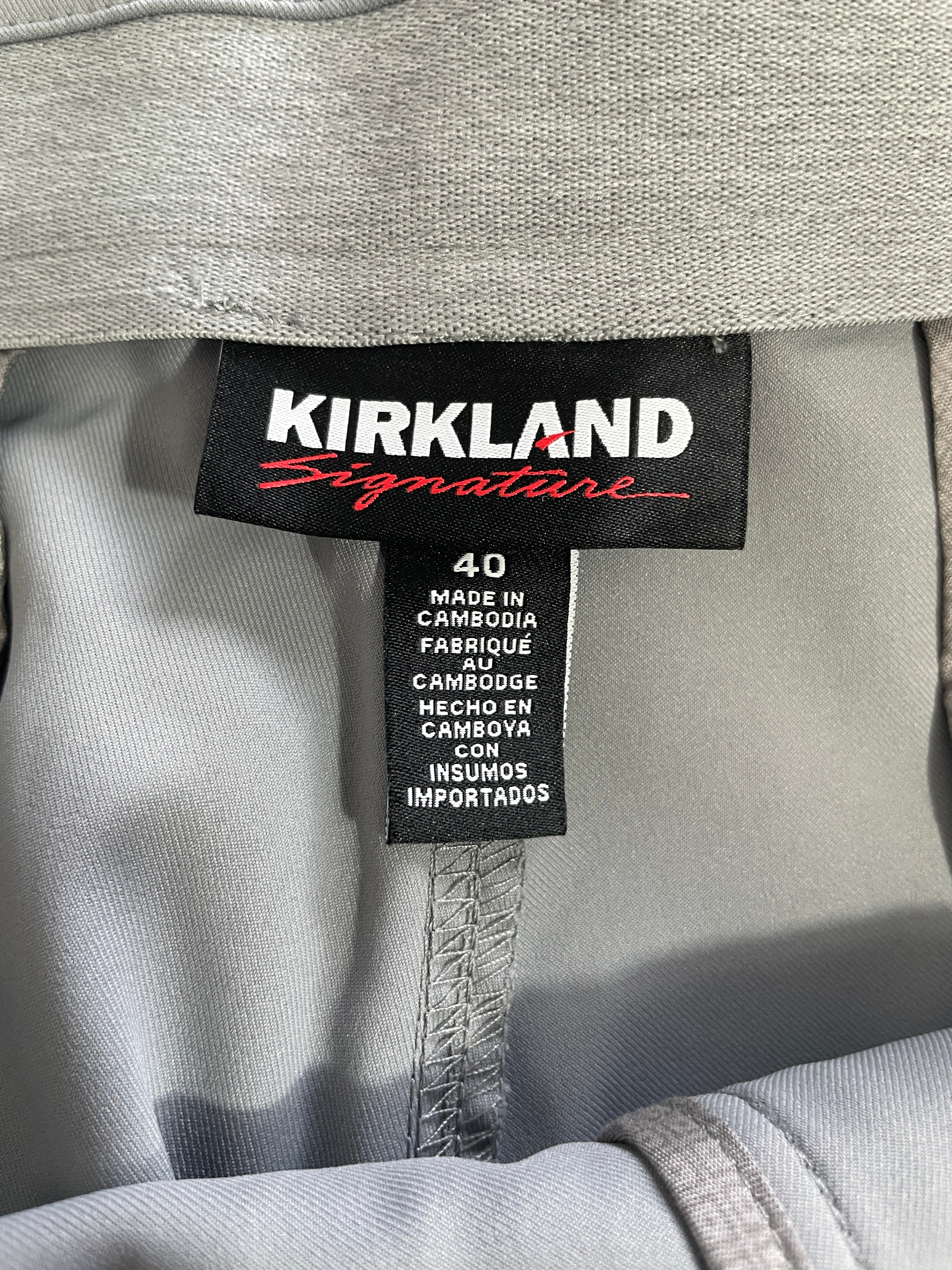 Kirkland Signature men's size 40 grey shorts brand label Made in Cambodia