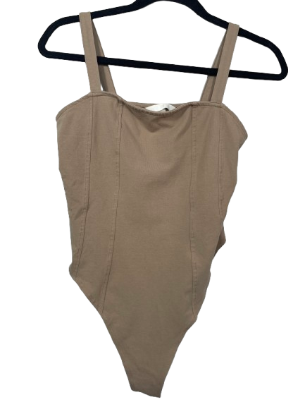 H&M women's size medium brown sweetheart corset seam bodysuit front view