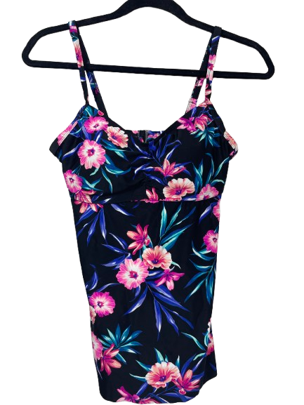 Krista Shape Solution size small black tropical floral Hip Minimizer tankini top front