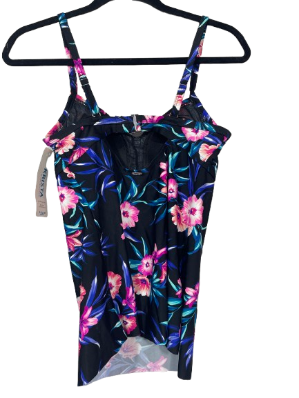 Krista Shape Solution black pink tropical floral tankini top back