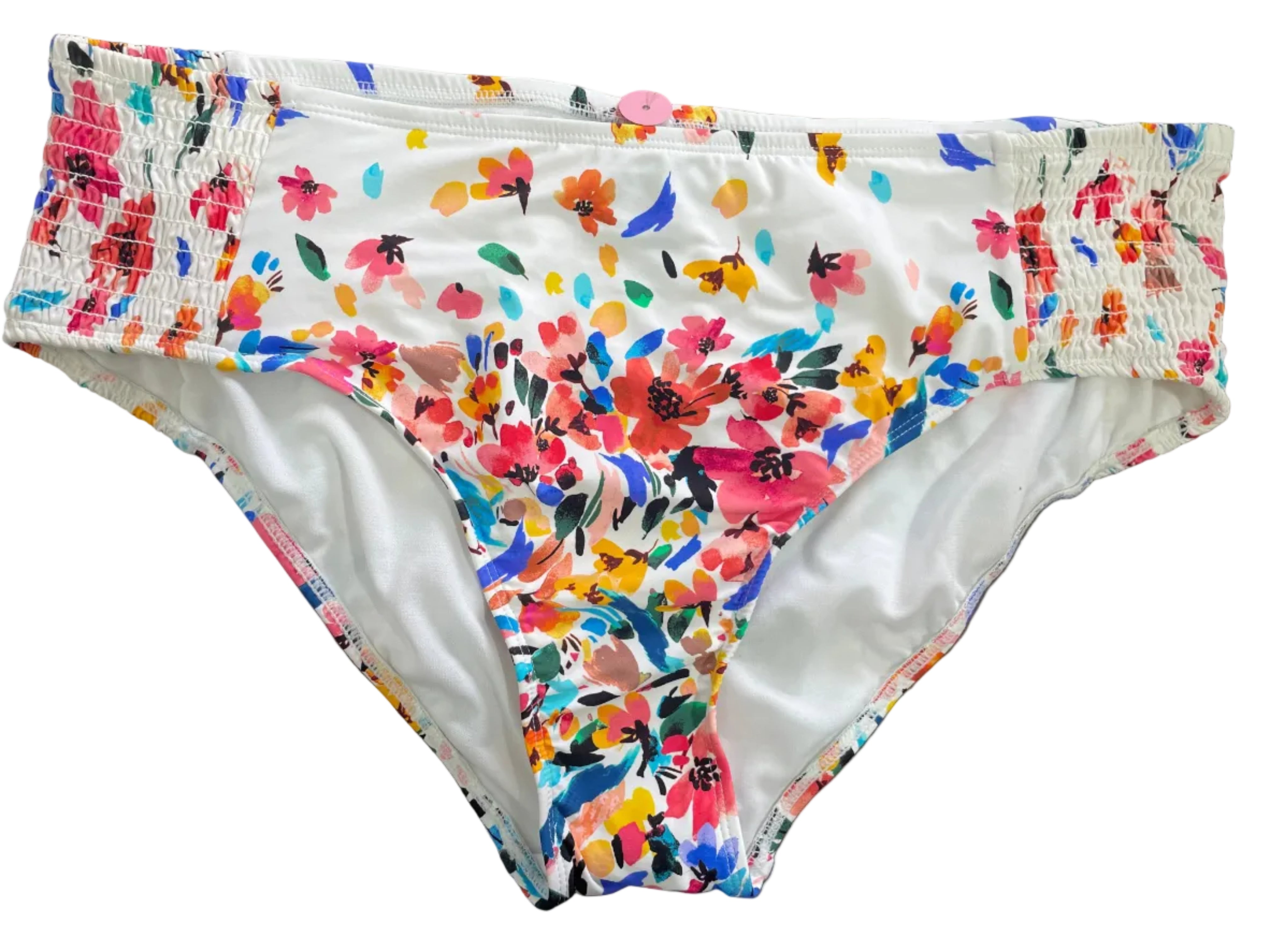Catalina women's large multicolour floral smocked side bikini bottom front
