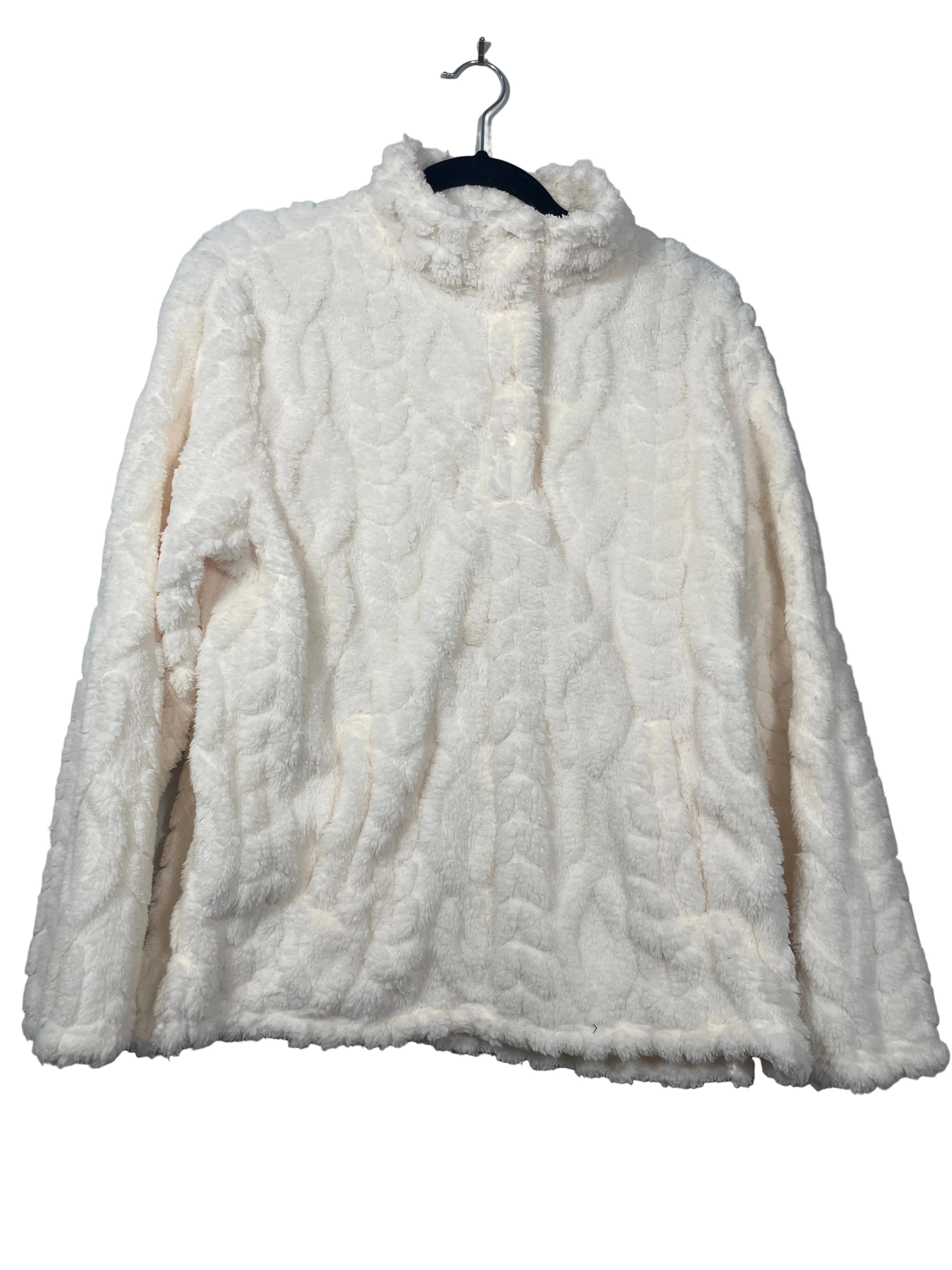 32 Degrees Heat women's Large ivory plush fleece snap pullover front