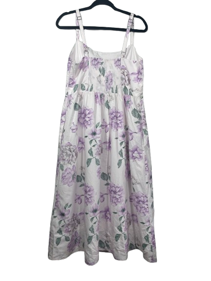 Well Worn Large white purple floral cotton dress back