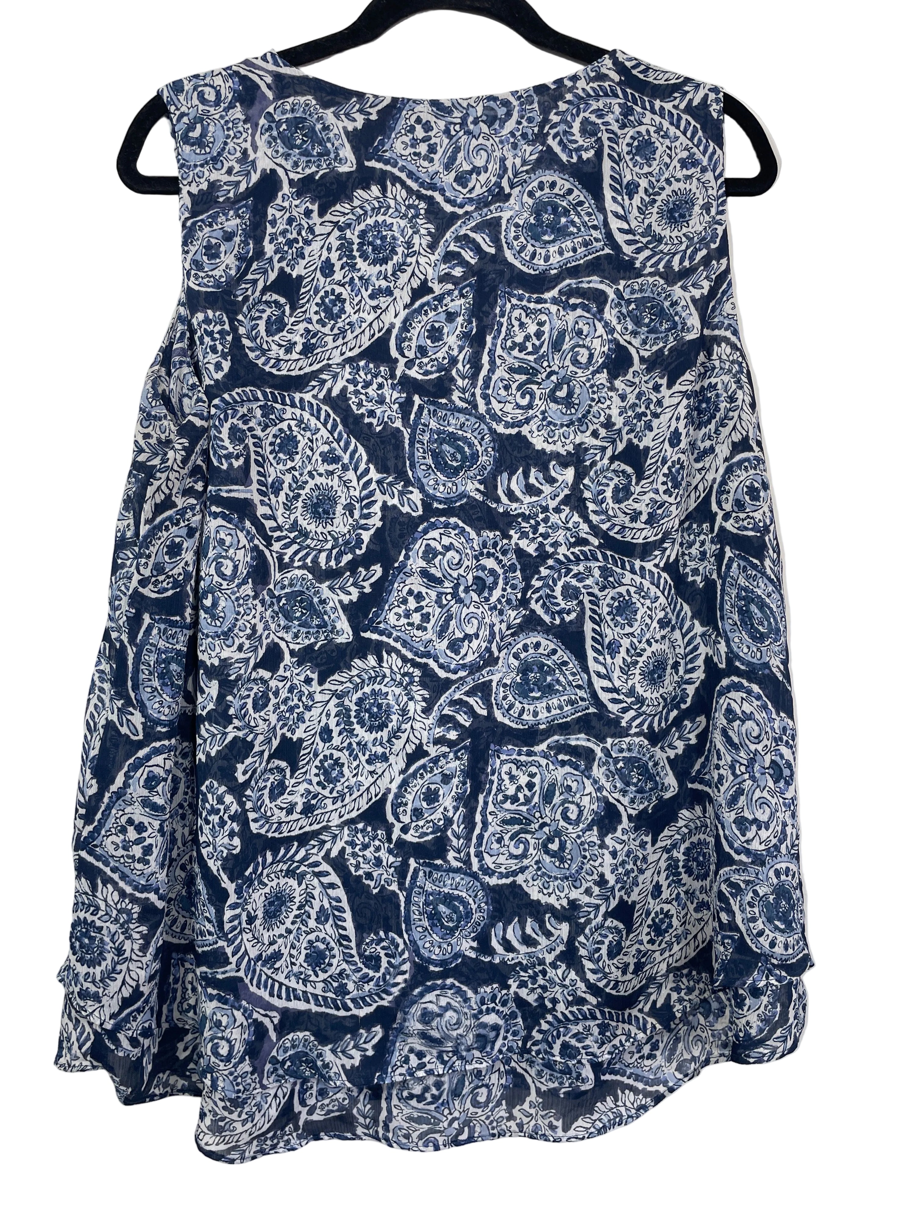 L Cristina B blue and white paisley layered sleeveless top back view