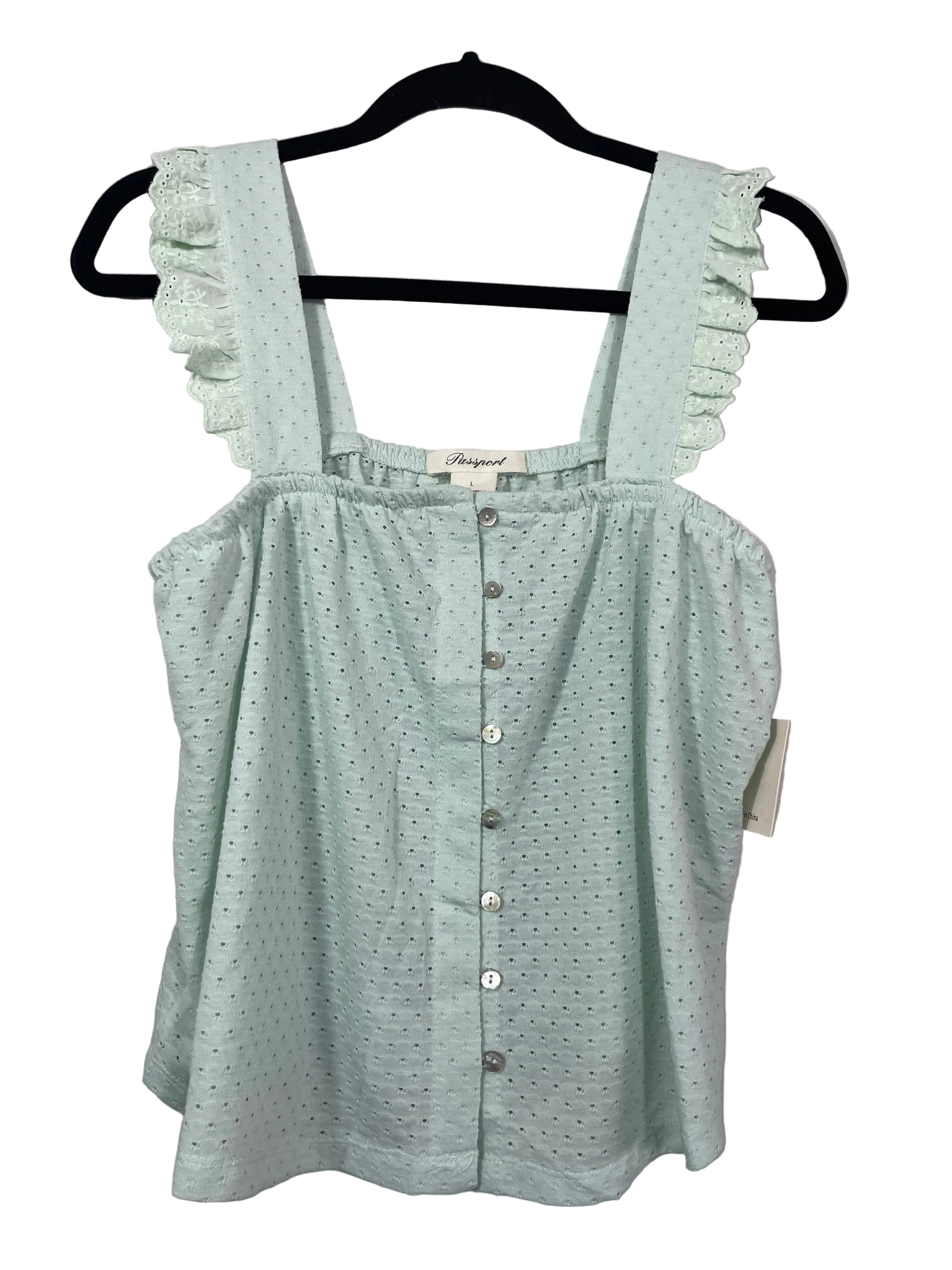 L Passport mint green eyelet ruffle tank top new with tags