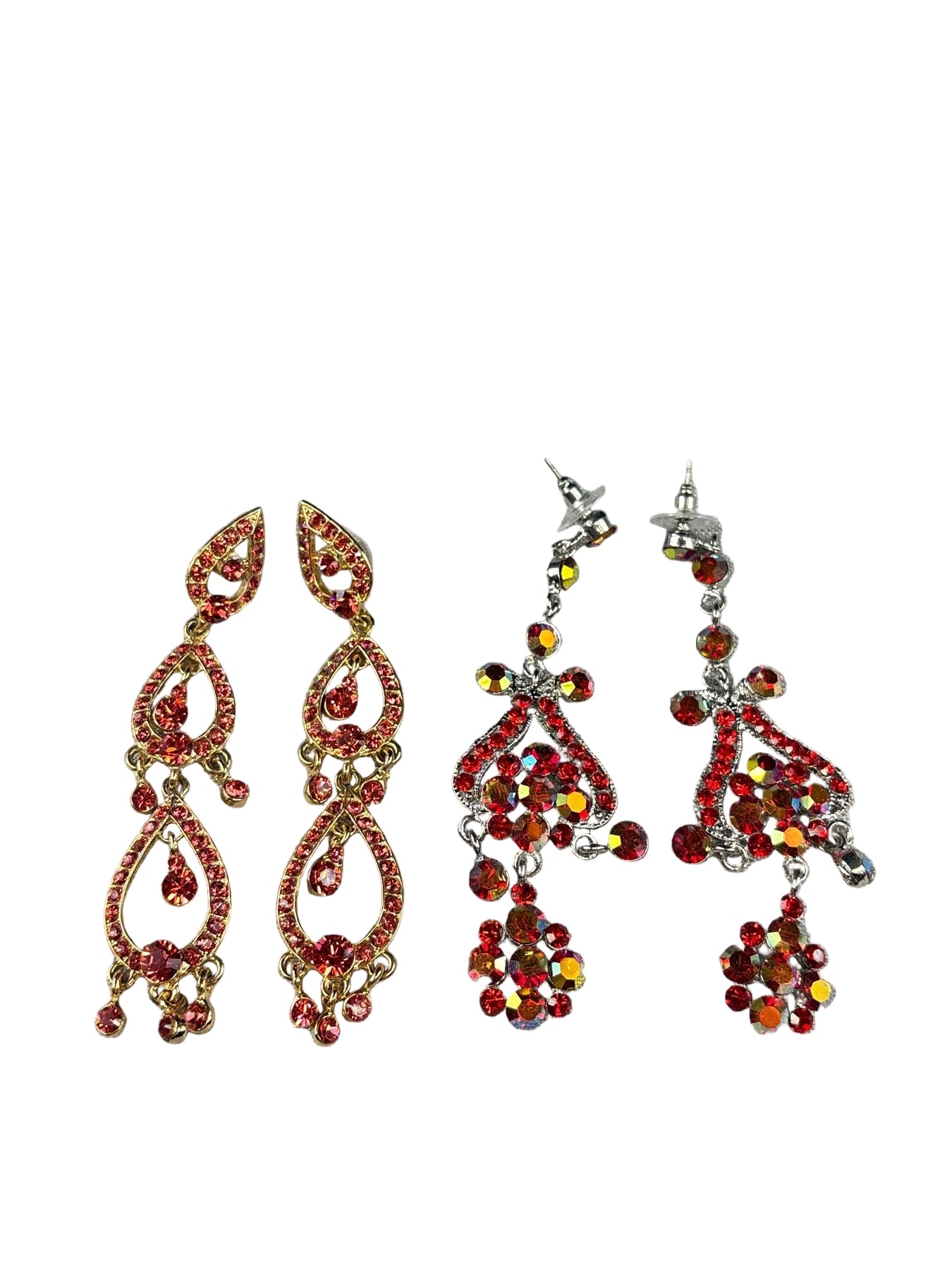 two pairs dangling rhinestone earrings