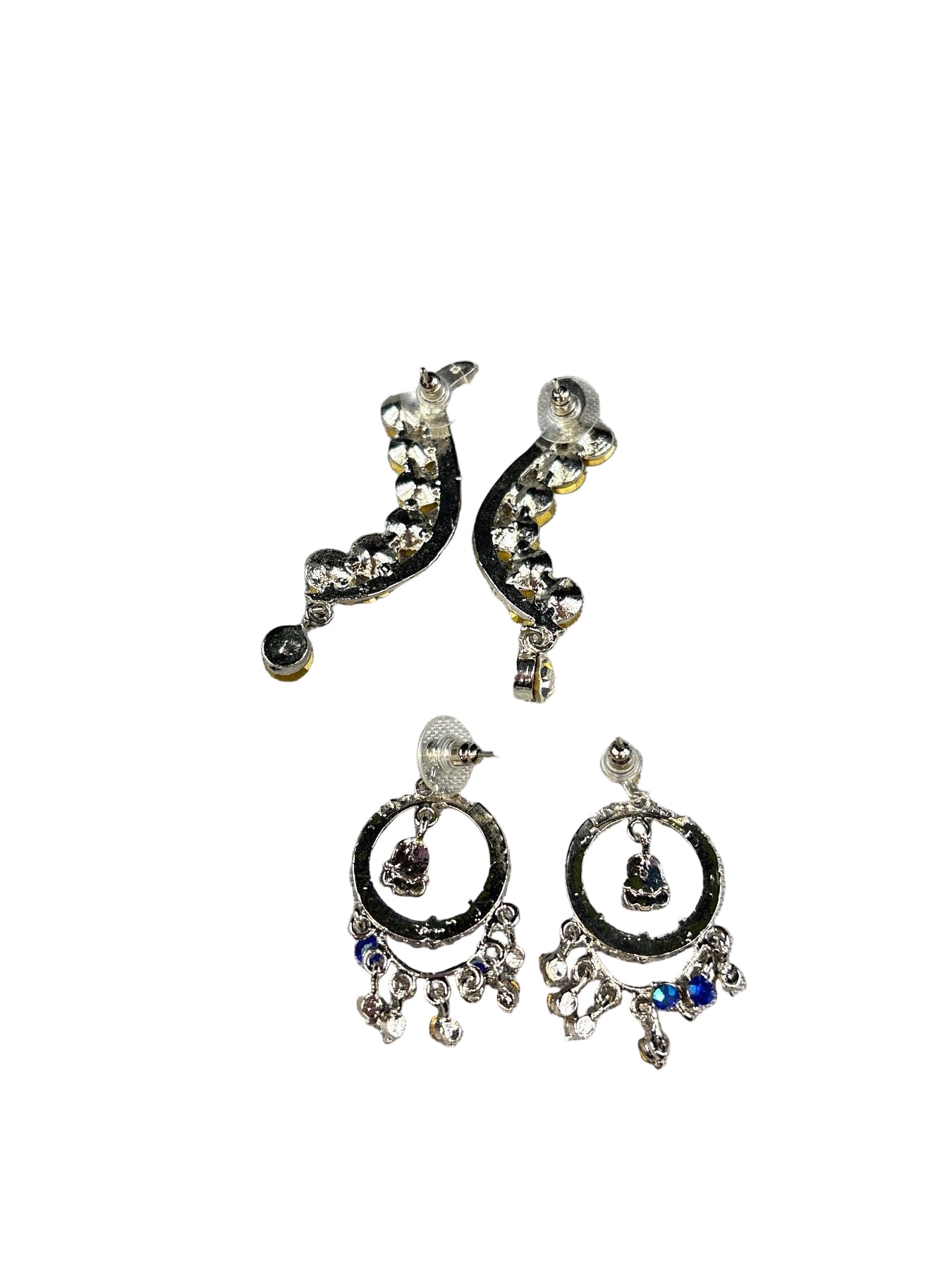 back view of 2 pairs rhinestone earrings