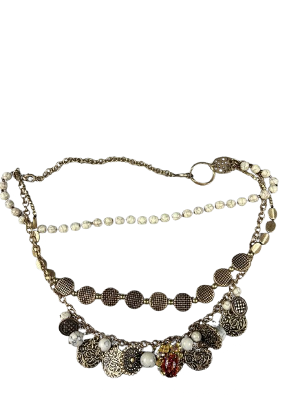 Gold-tone statement necklace with beads and layered chains