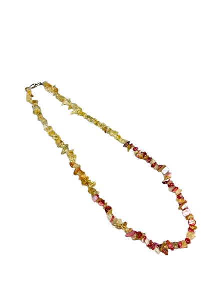 Citrine and pink chip gemstone necklace 
