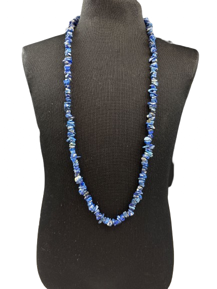 Sodalite gemstone chip necklace on black bust