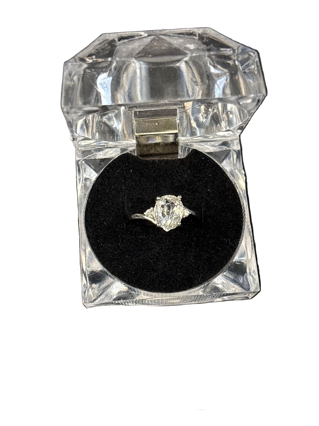 Genuine clear quartz adjustable ring in display box