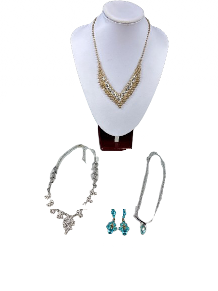 Set of three rhinestone necklaces with matching earrings
