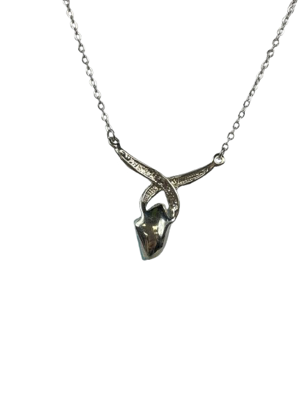Silver-tone aqua rhinestone pendant necklace back view