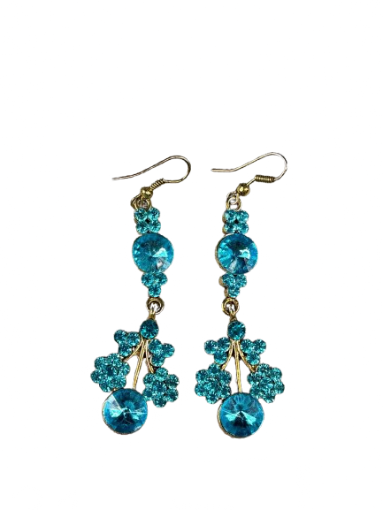 Aqua rhinestone drop earrings gold-tone